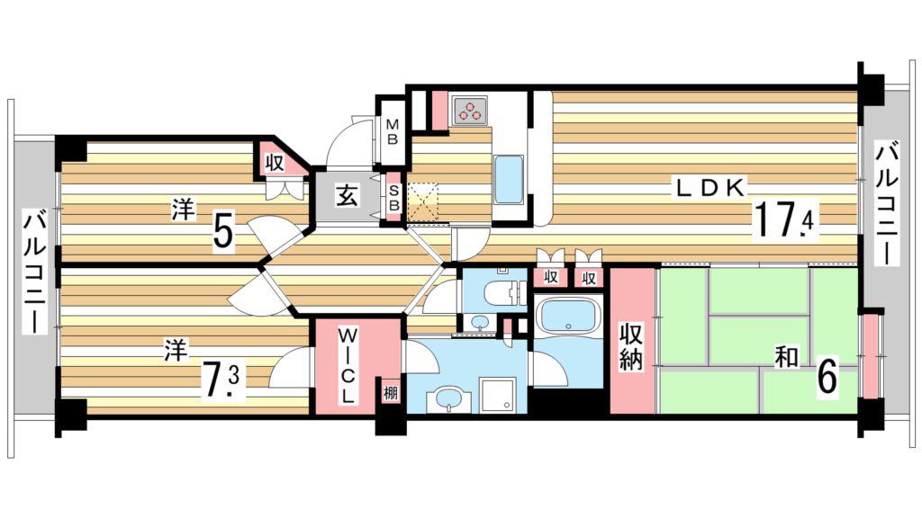 パークハイム東芦屋町(3LDK/3階)の間取り写真