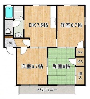アルティームB(3DK/2階)の間取り写真