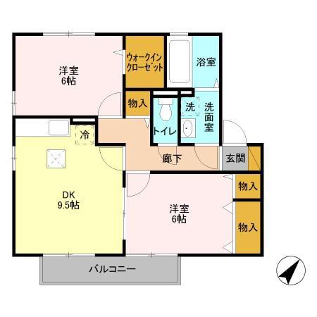 リビングタウン東海 E棟(2DK/1階)の間取り写真