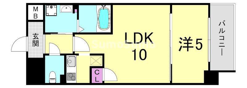 ブリリアントジュネス本町(1LDK/13階)の間取り写真