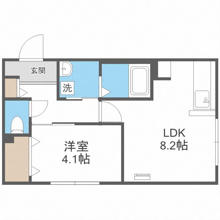 VIA LATTEA本通(1LDK/2階)の間取り写真