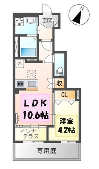 アンソレイユ(1LDK/1階)の間取り写真