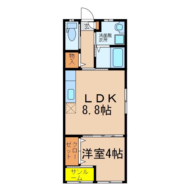 シエルB棟(1LDK/2階)の間取り写真