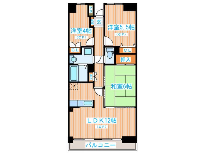 ルナパーク鳳山(3LDK/7階)の間取り写真
