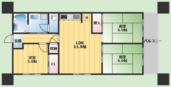 杉谷パークマンション(3LDK/3階)の間取り写真