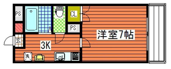 セレッソコート曙通(1K/3階)の間取り写真