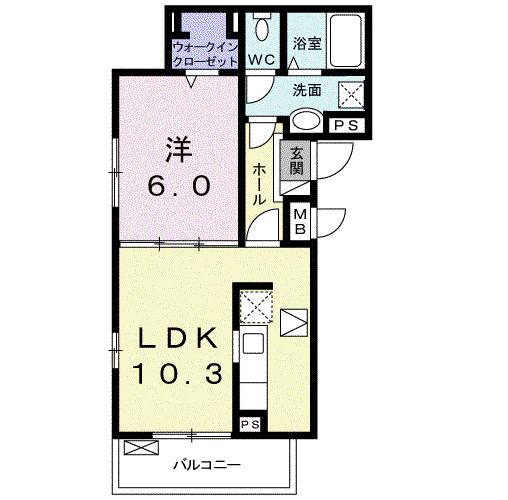 セレーノ 須賀(1LDK/1階)の間取り写真