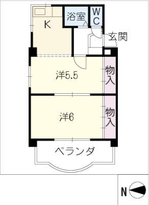 尾関ハイツ(2K/4階)の間取り写真