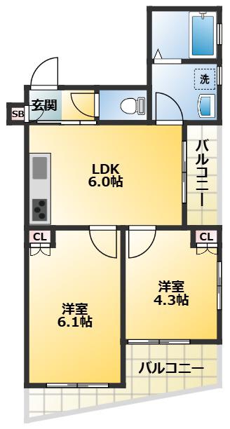 エスポワール西が丘(2LDK/2階)の間取り写真