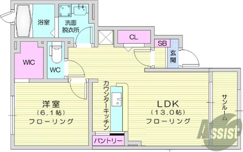 リバーサイド無限∞Ⅶ(1LDK/1階)の間取り写真