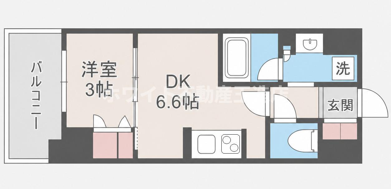 ザ・パークハビオ谷町六丁目テラス(1DK/6階)の間取り写真
