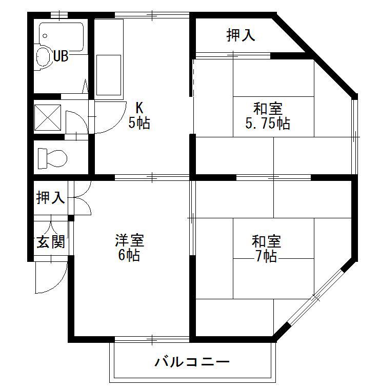 グリンヒルミハラ(3K/2階)の間取り写真