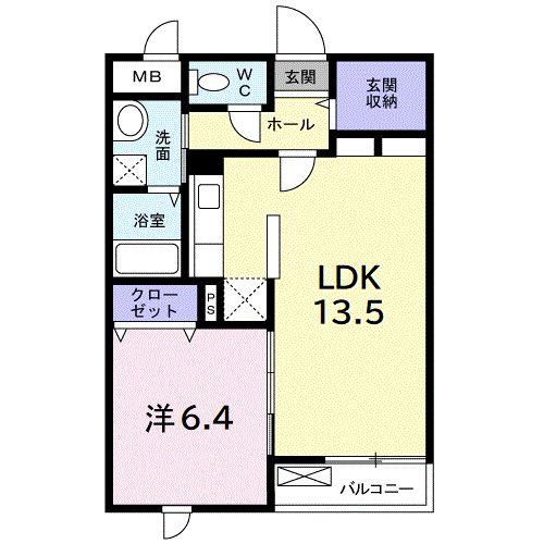 京王線 中河原駅 徒歩13分 4階建 築15年(1LDK/1階)の間取り写真