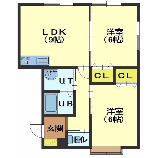 リヴェール日乃出(2LDK/2階)の間取り写真
