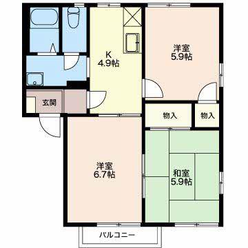 シェソワセレーノ(3K/2階)の間取り写真