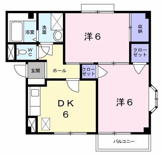 レジデンスビバII(2DK/1階)の間取り写真