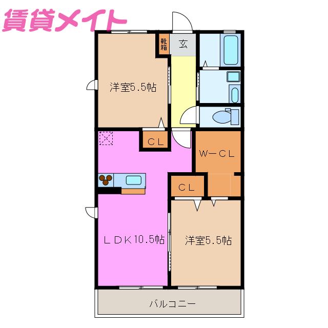 ディアコート(2LDK/2階)の間取り写真