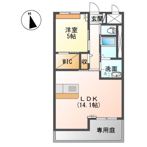 庵樹II(1LDK/1階)の間取り写真