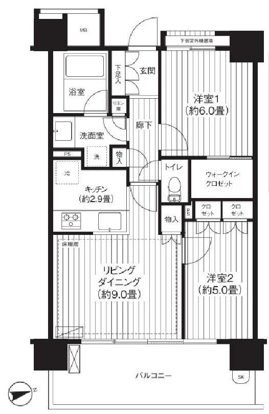 イニシア蒲田(2LDK/2階)の間取り写真