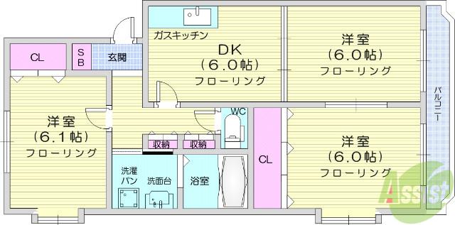 パステル壱番館(3DK/2階)の間取り写真