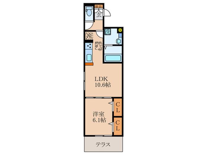 太秦レジデンス E棟(1LDK/1階)の間取り写真