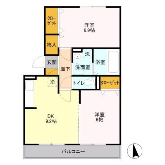 サンシャインみどりの(2DK/1階)の間取り写真