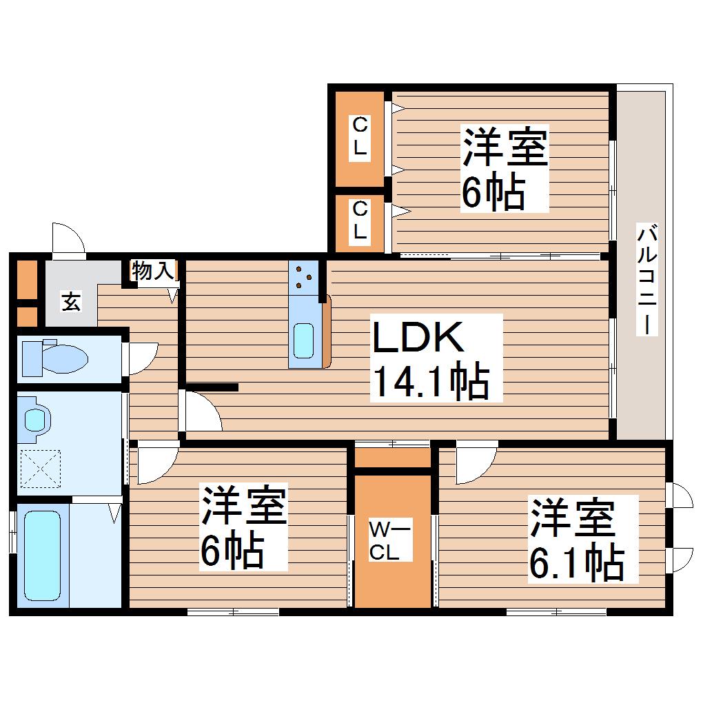 ノアールブラン泉中央(3LDK/2階)の間取り写真