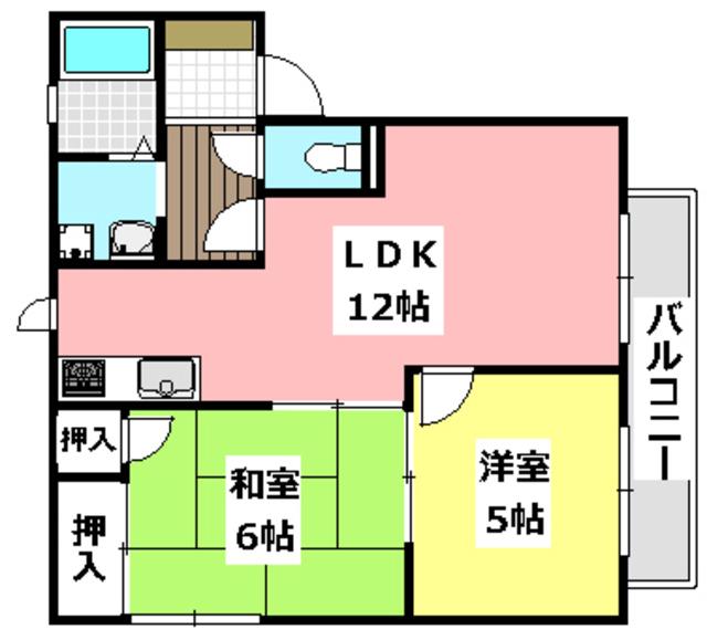 ラクシュミー鳥飼B棟(2LDK/2階)の間取り写真