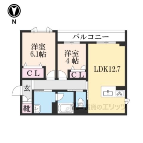 シャーメゾン西朱雀(2LDK/2階)の間取り写真