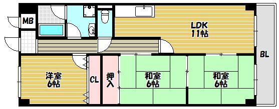 メゾン菱江(3LDK/9階)の間取り写真