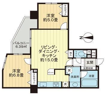 ライオンズシティ東陽町親水公園(2LDK/14階)の間取り写真