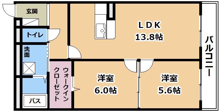 ハートフルマンション 新左衛門(2LDK/4階)の間取り写真