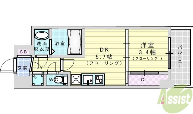 セレニテ新大阪カルム(1DK/14階)の間取り写真