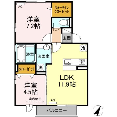 フォルトゥーナ A棟(2LDK/2階)の間取り写真