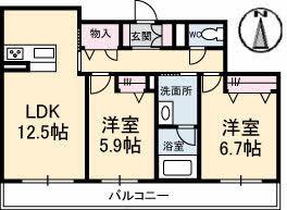 BEREO蔵本元町(2LDK/2階)の間取り写真
