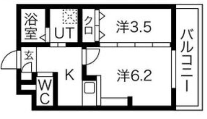 三宝町ジーイー・シス(2K/1階)の間取り写真