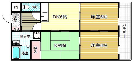 ハイツパインヴィレヂ(3DK/2階)の間取り写真