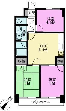 ロイヤル越谷(3DK/4階)の間取り写真