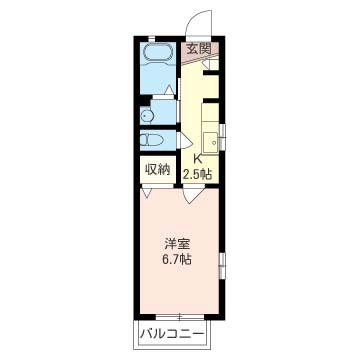 ルピナス上大岡II(1K/2階)の間取り写真