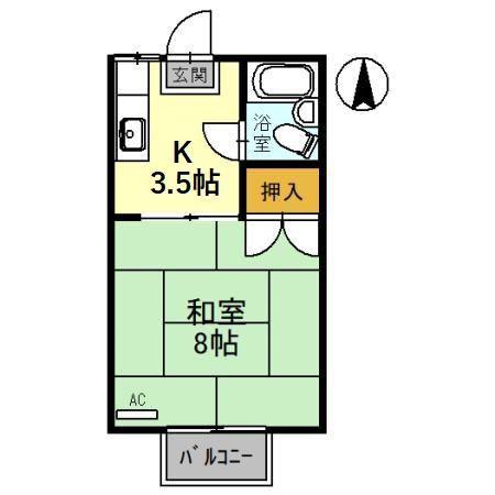 リバーハイツ(1K/2階)の間取り写真