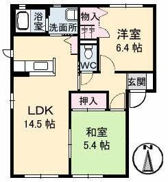 シャトーグリーンB棟(2LDK/1階)の間取り写真