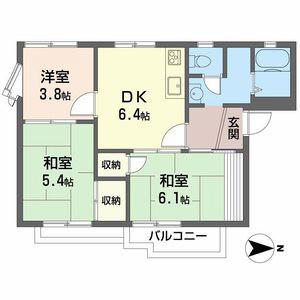 タウニィ津市場(2LDK/1階)の間取り写真