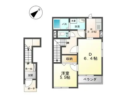 サニーフラット・K(1DK/2階)の間取り写真