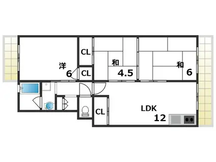 サンハイツ向陽I(3LDK/2階)の間取り写真