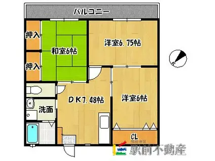 ハイツタダクマI(3DK/2階)の間取り写真