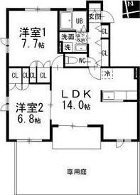 ウィズファニーIV(2LDK/1階)の間取り写真