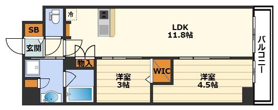 アーバネックス南森町ウエスト(2LDK/2階)の間取り写真