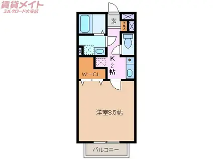 レイクサイド・ヒル(1K/2階)の間取り写真