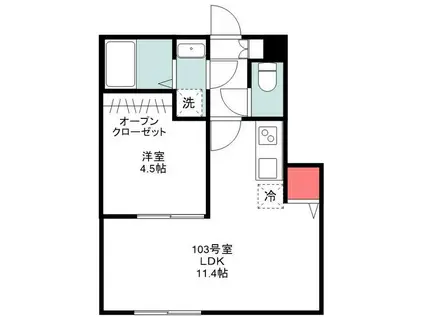 木もれ陽の丘MONREFUGE青葉台(1LDK/1階)の間取り写真