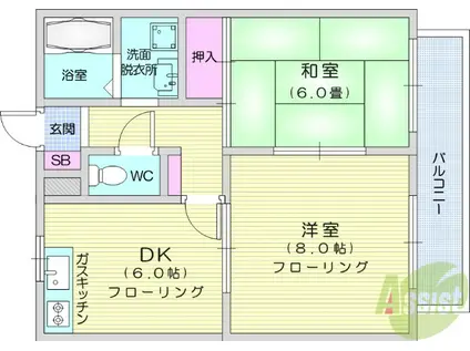 コーポK(2DK/2階)の間取り写真